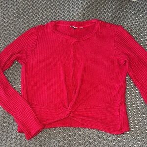 Topshop Red Knotted Long Sleeve Top